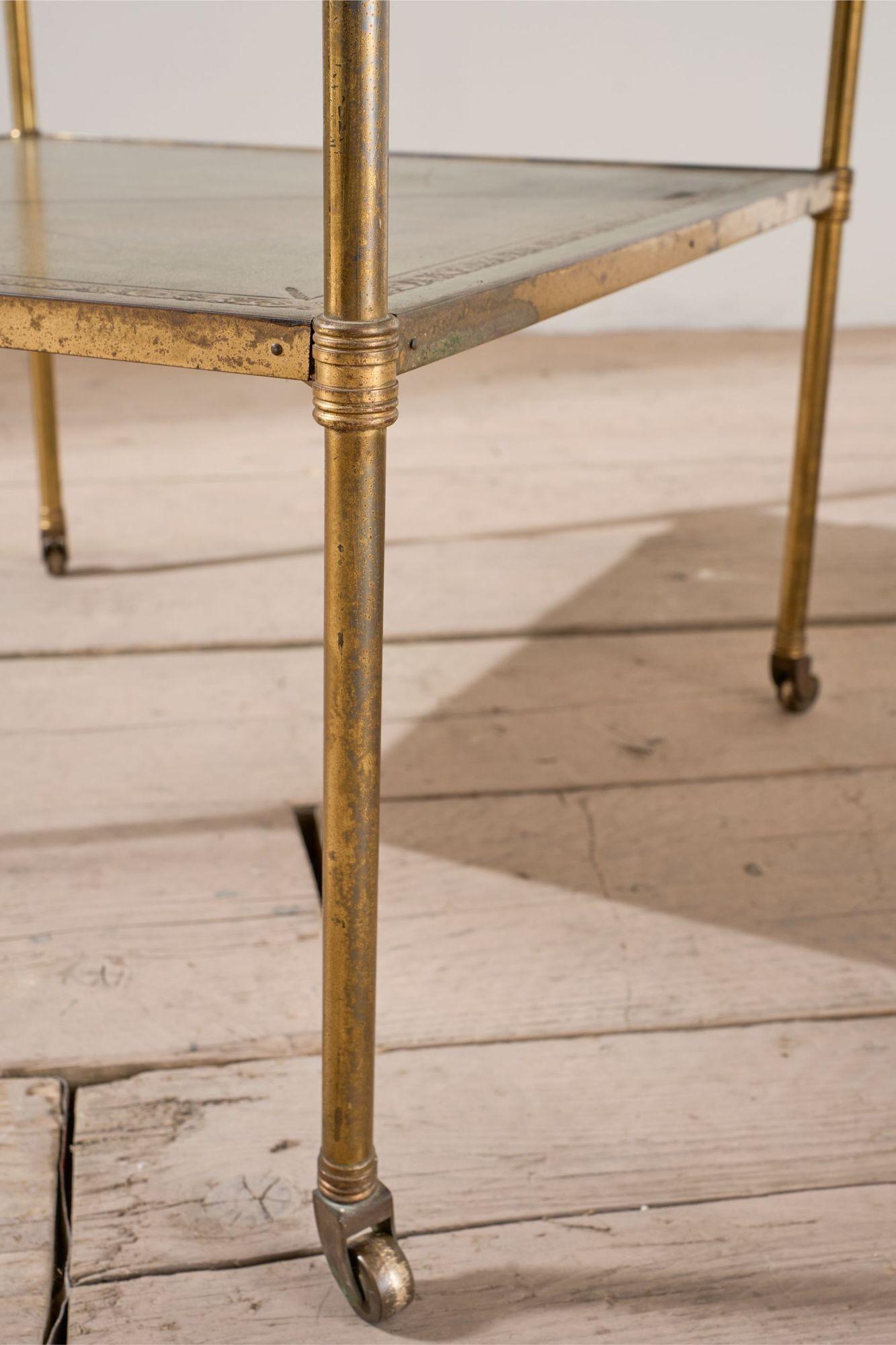 Early 20th century Green leather and brass side table For Sale 3