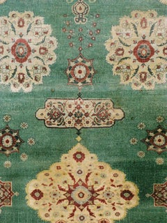 Early 20th Century Green, Red, and Beige Distressed Rug