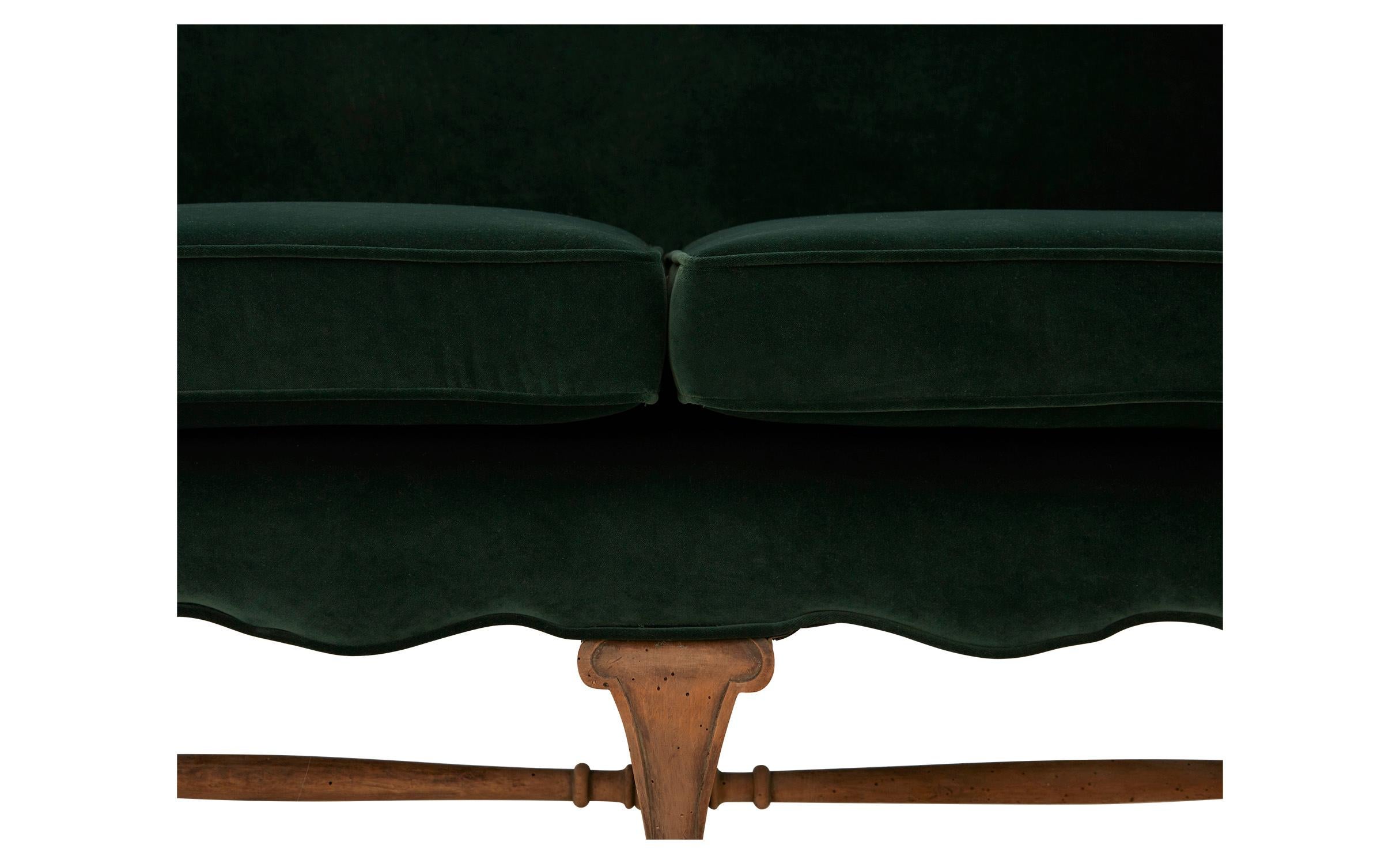 Early 20th Century Green Velvet Wingback Settee 2