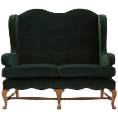 Early 20th Century Green Velvet Wingback Settee