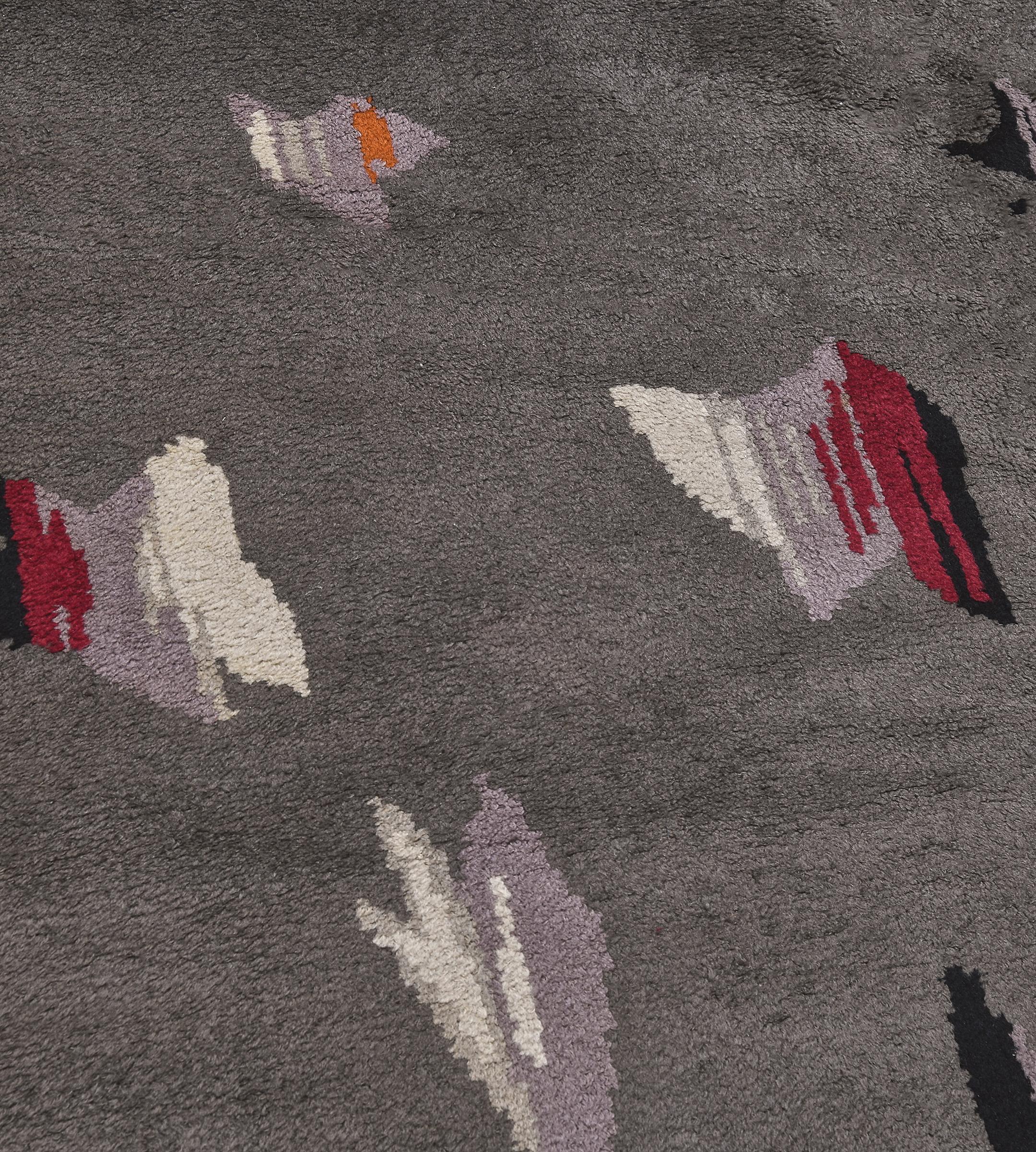 Alfombra Deco Francesa Abstracta Gris de Principios del Siglo XX Tejido a mano en venta