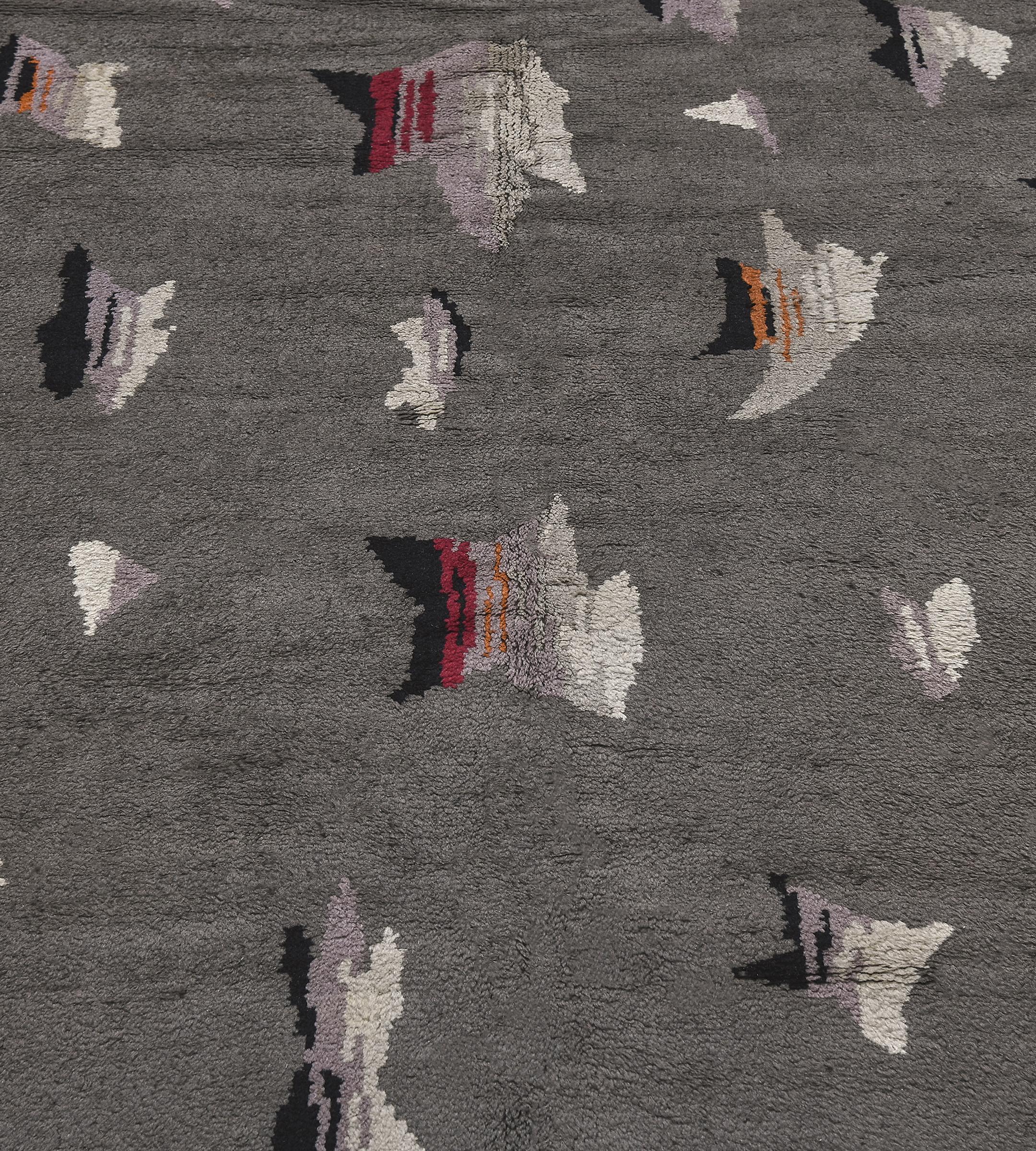 Alfombra Deco Francesa Abstracta Gris de Principios del Siglo XX Lana en venta