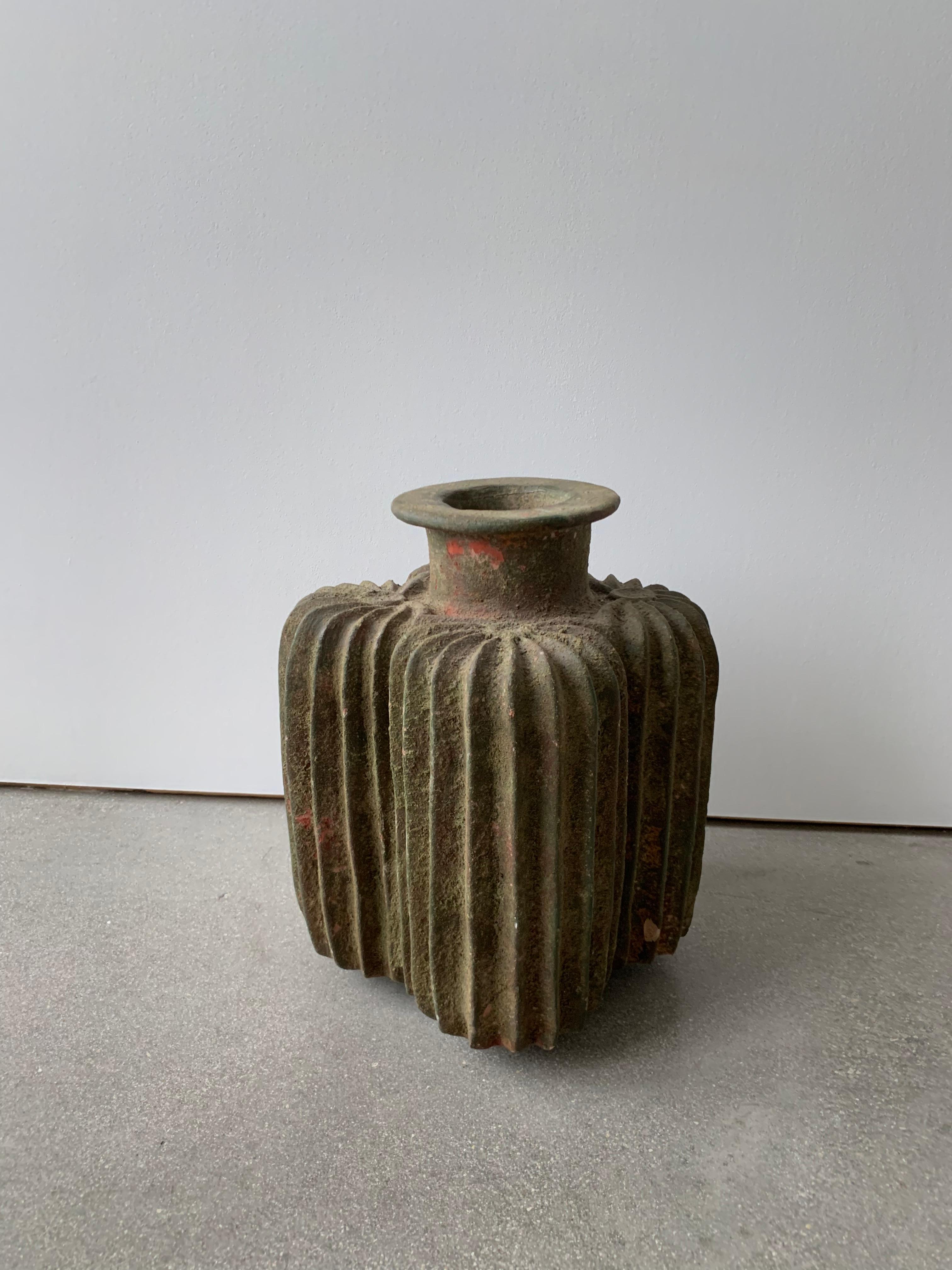 Spanish Colonial Early 20th Century Grooved Clay Vessel