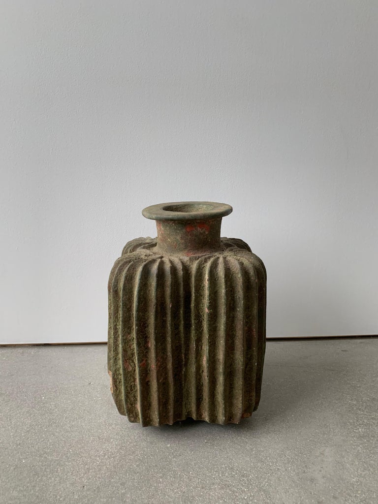Early 20th Century Grooved Clay Vessel 1