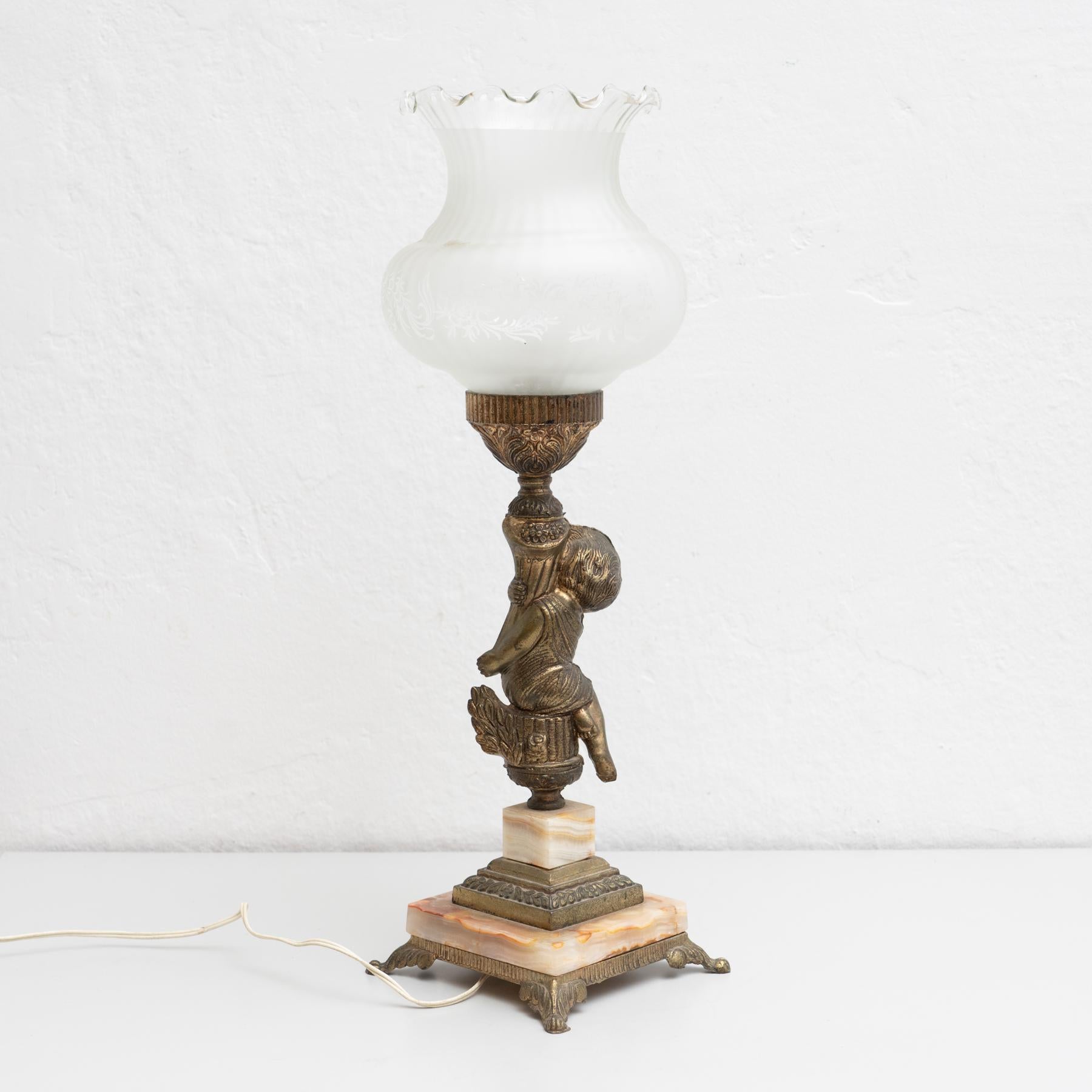 Early 20th Century Guilted Metal and Marble Table Lamp For Sale 5