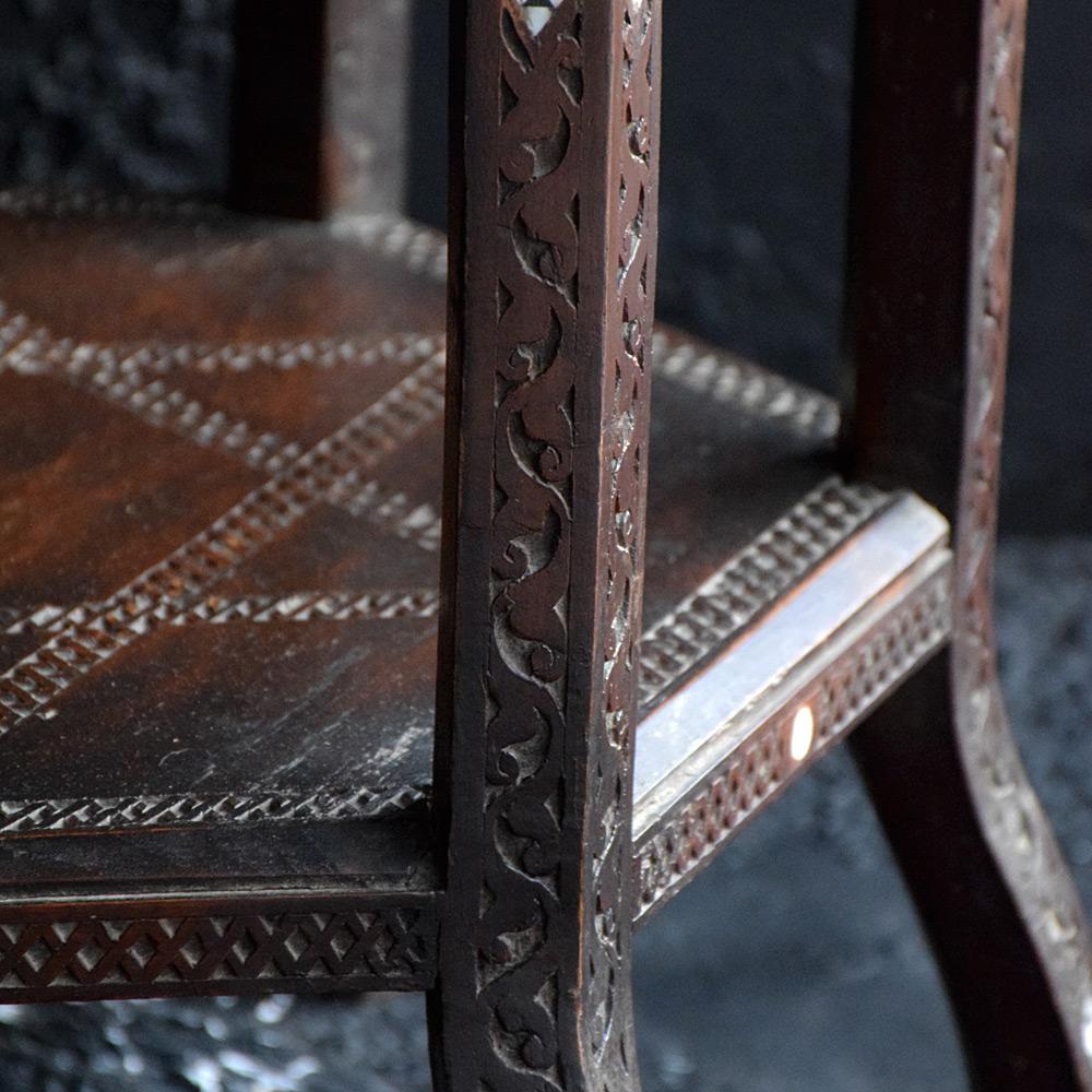 Early 20th century hand carved 2 tier Syrian Moorish table 

We are proud to offer an unusually large 2 tier example of an early 20th century hand carved Syrian Moorish centre table. This table would look perfect placed in the corner of a stylish