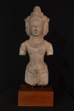 Early 20th century hand-carved 4 heads sculpture from Cambodia