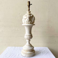 Antique Early 20th Century Hand Carved Alabaster Table Lamp