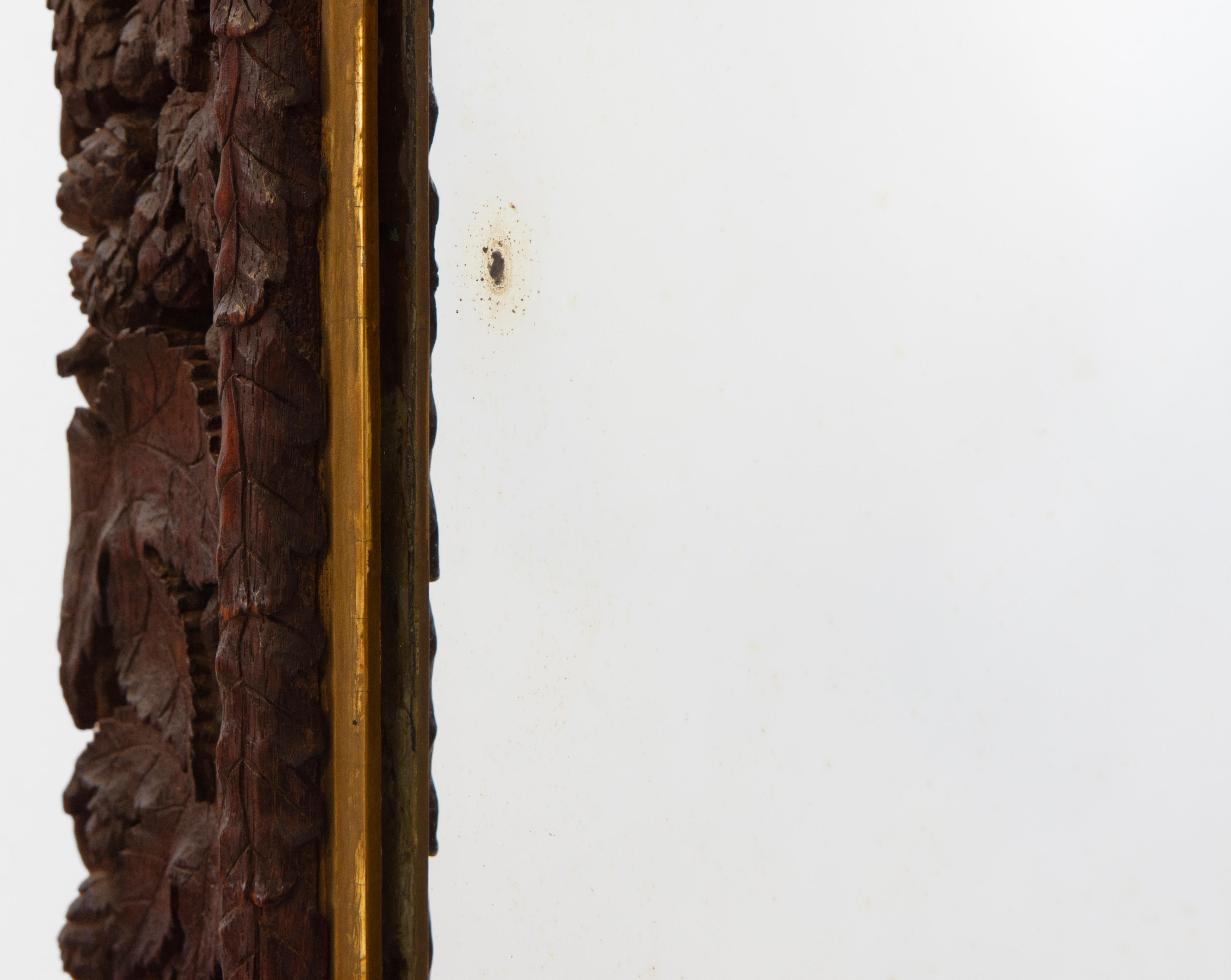 Frühes 20. Jahrhundert Hand geschnitzt und Giltwood Black Forest OAK Wandspiegel  im Angebot 3