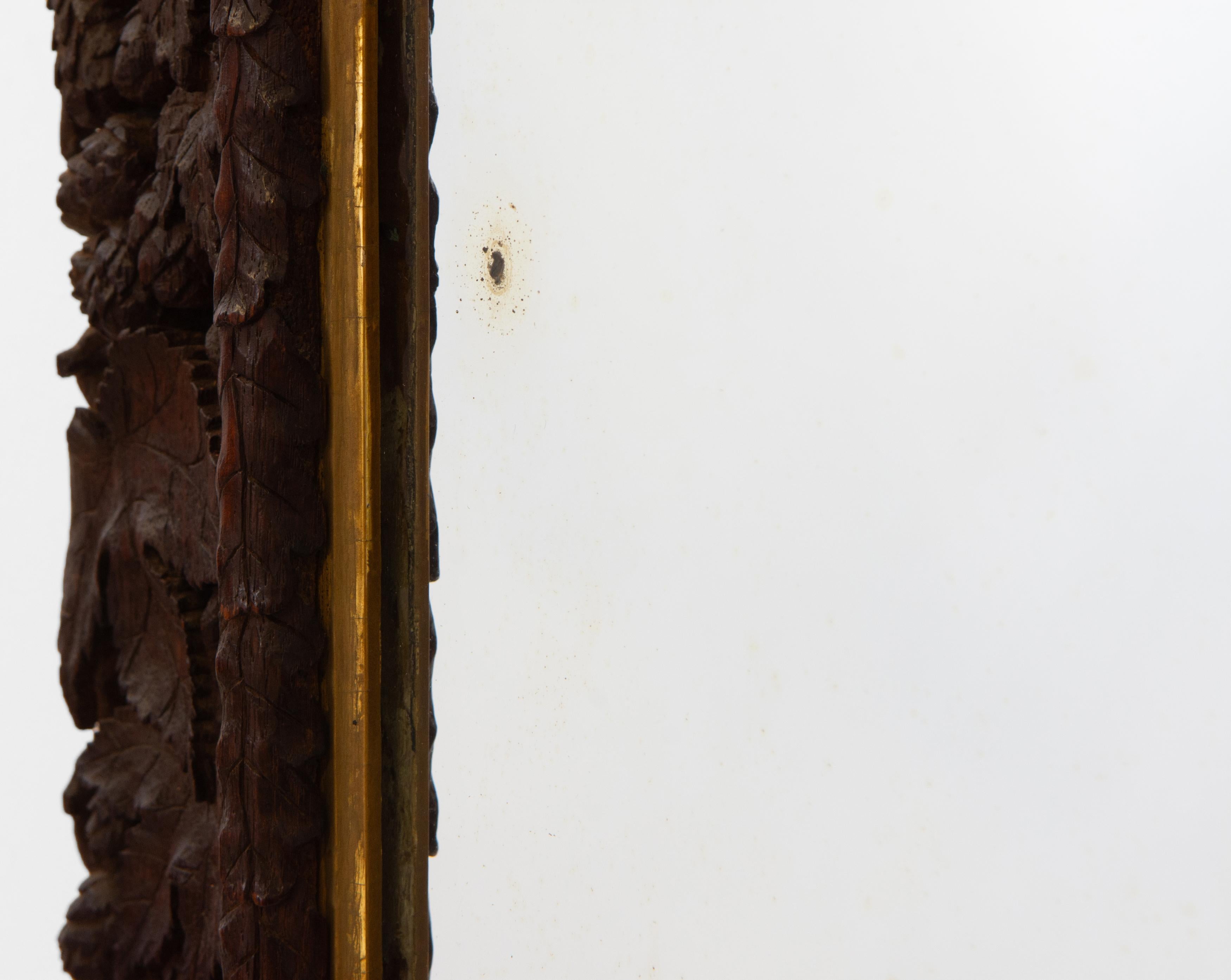 Frühes 20. Jahrhundert Hand geschnitzt und Giltwood Black Forest OAK Wandspiegel  im Angebot 4