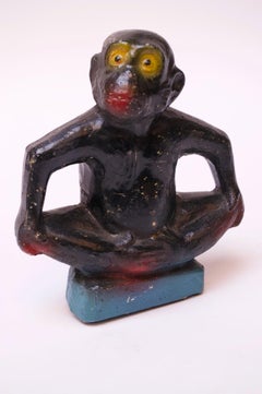 Early 20th Century Hand Carved and Painted Chalkware Chimpanzee