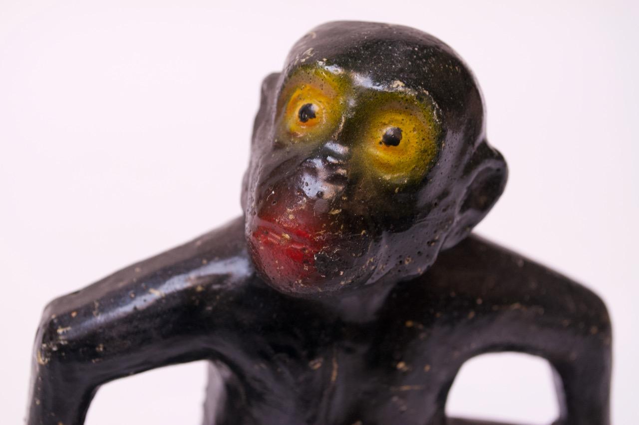 Plaster Early 20th Century Hand Carved and Painted Chalkware Chimpanzee
