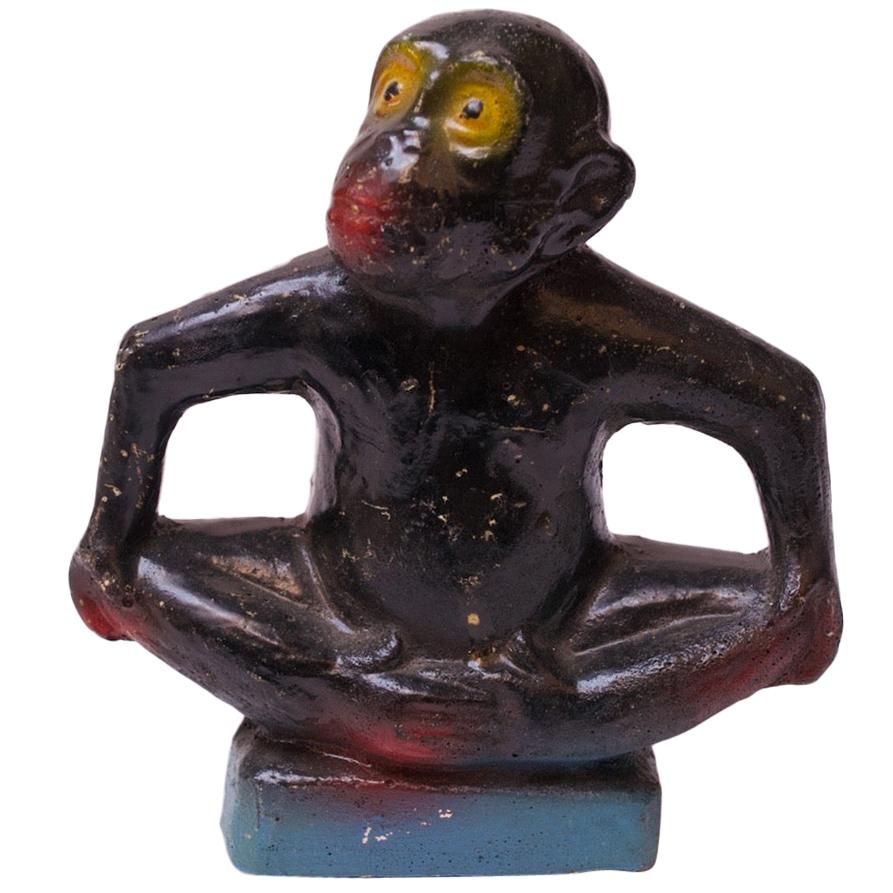 Early 20th Century Hand Carved and Painted Chalkware Chimpanzee