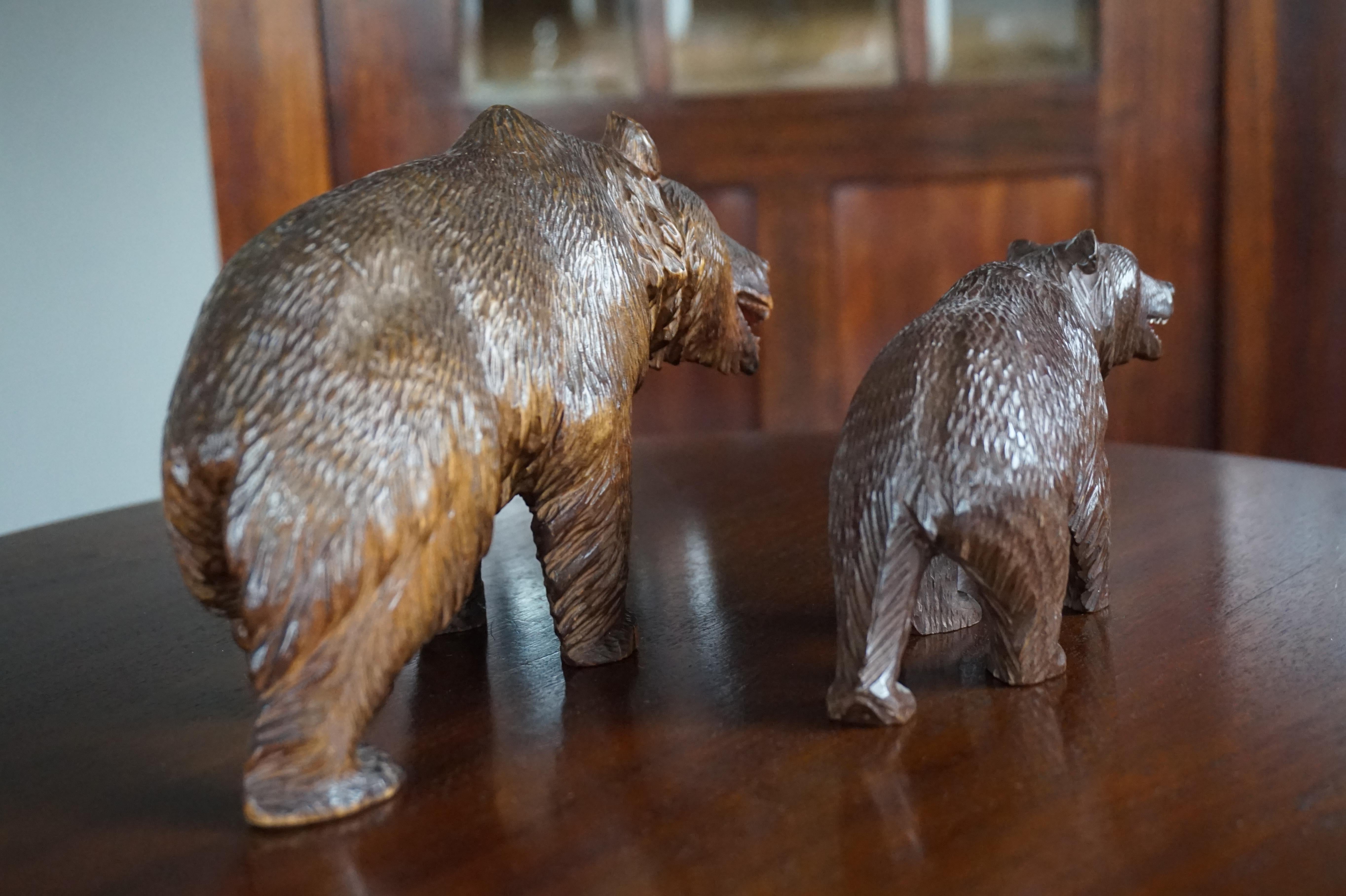 Early 20th Century Hand Carved Black Forest Papa and Junior Bear Sculptures 5