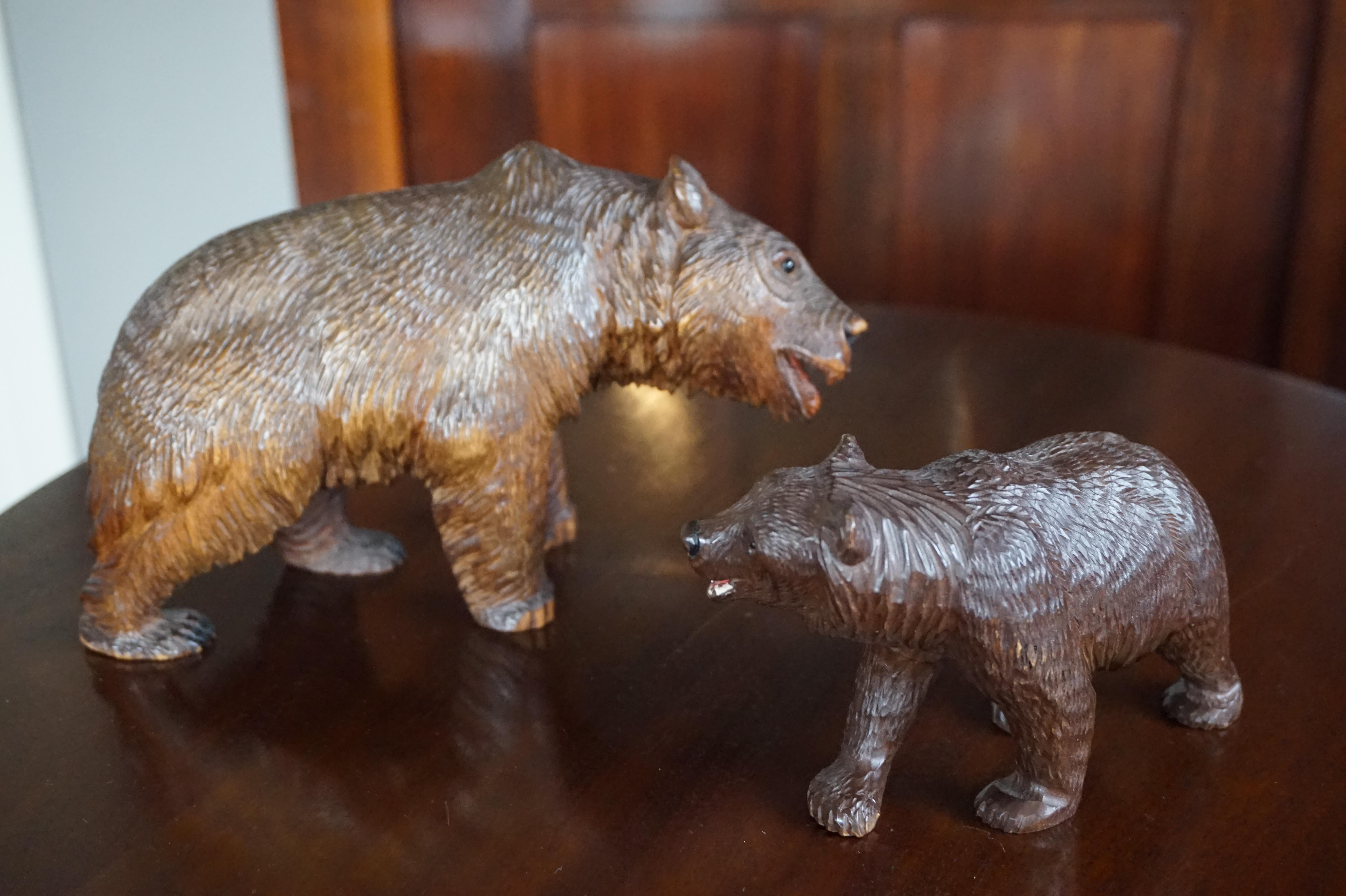 Early 20th Century Hand Carved Black Forest Papa and Junior Bear Sculptures 7