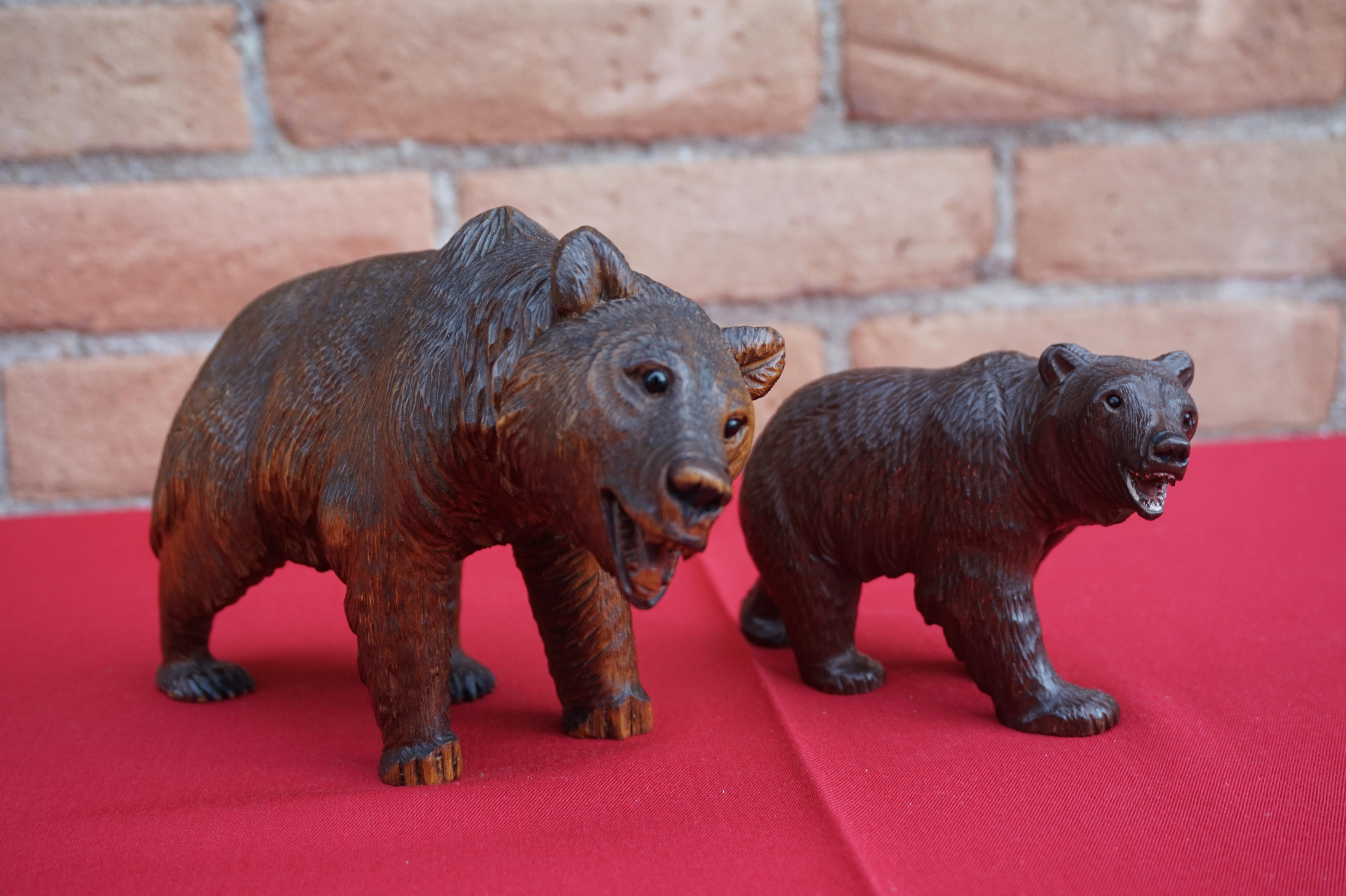 Early 20th Century Hand Carved Black Forest Papa and Junior Bear Sculptures 10