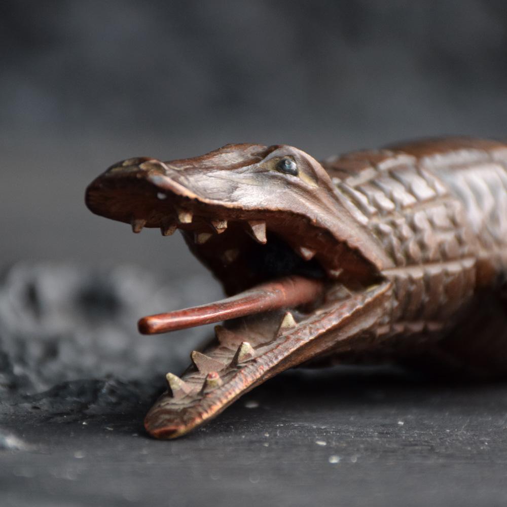 Early 20th century hand carved Black Forest wooden articulated crocodile figure
We are proud to offer a highly collectable and rare fully articulated hand carved wooden Black Forest crocodile figure. This item is rare due to its close to perfect