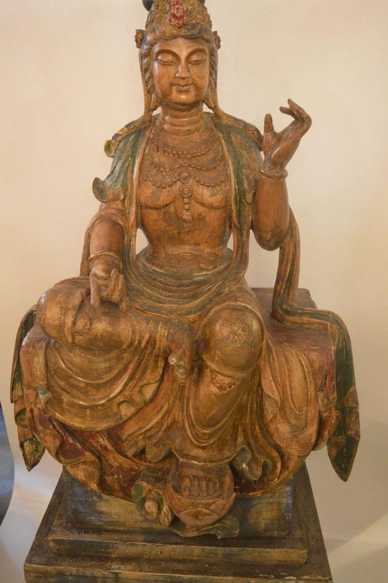 Bois Bouddha du début du XXe siècle sculpté à la main en vente