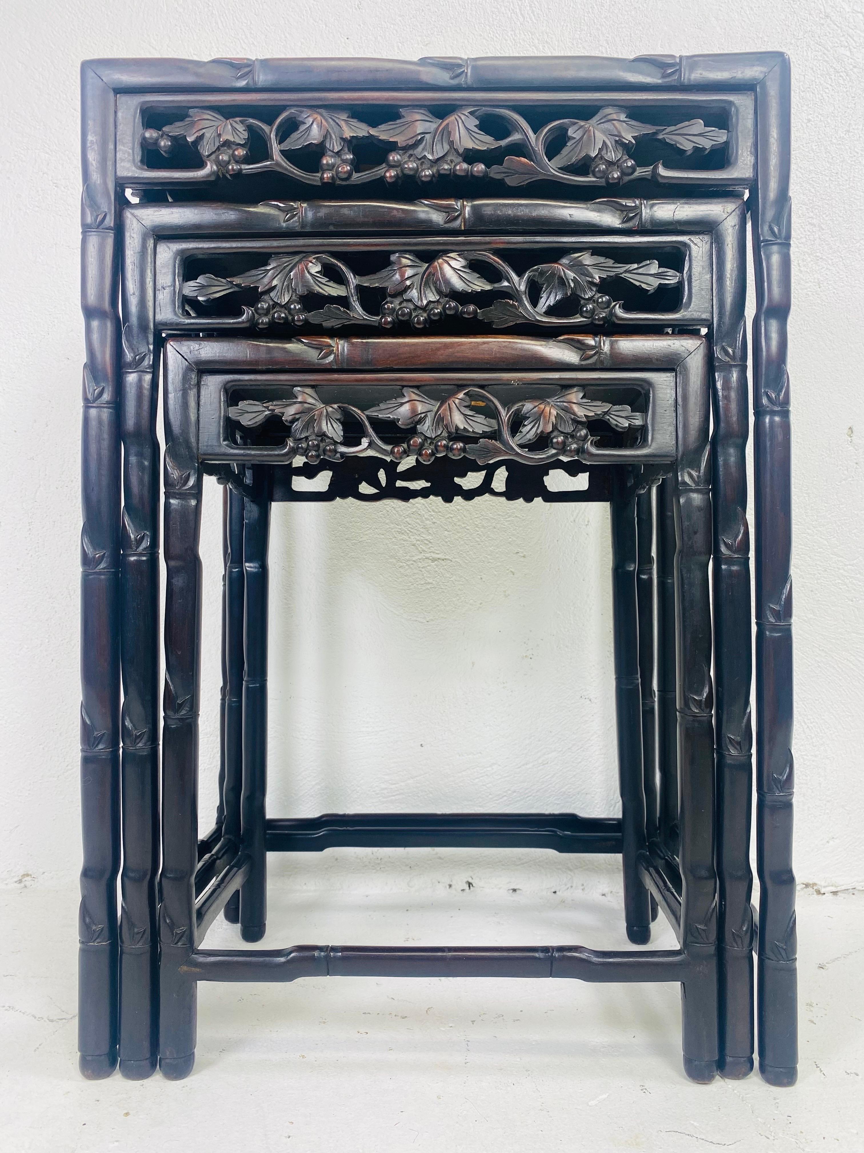 Early 20th century hand carved Chinese mahogany nest of tables 5