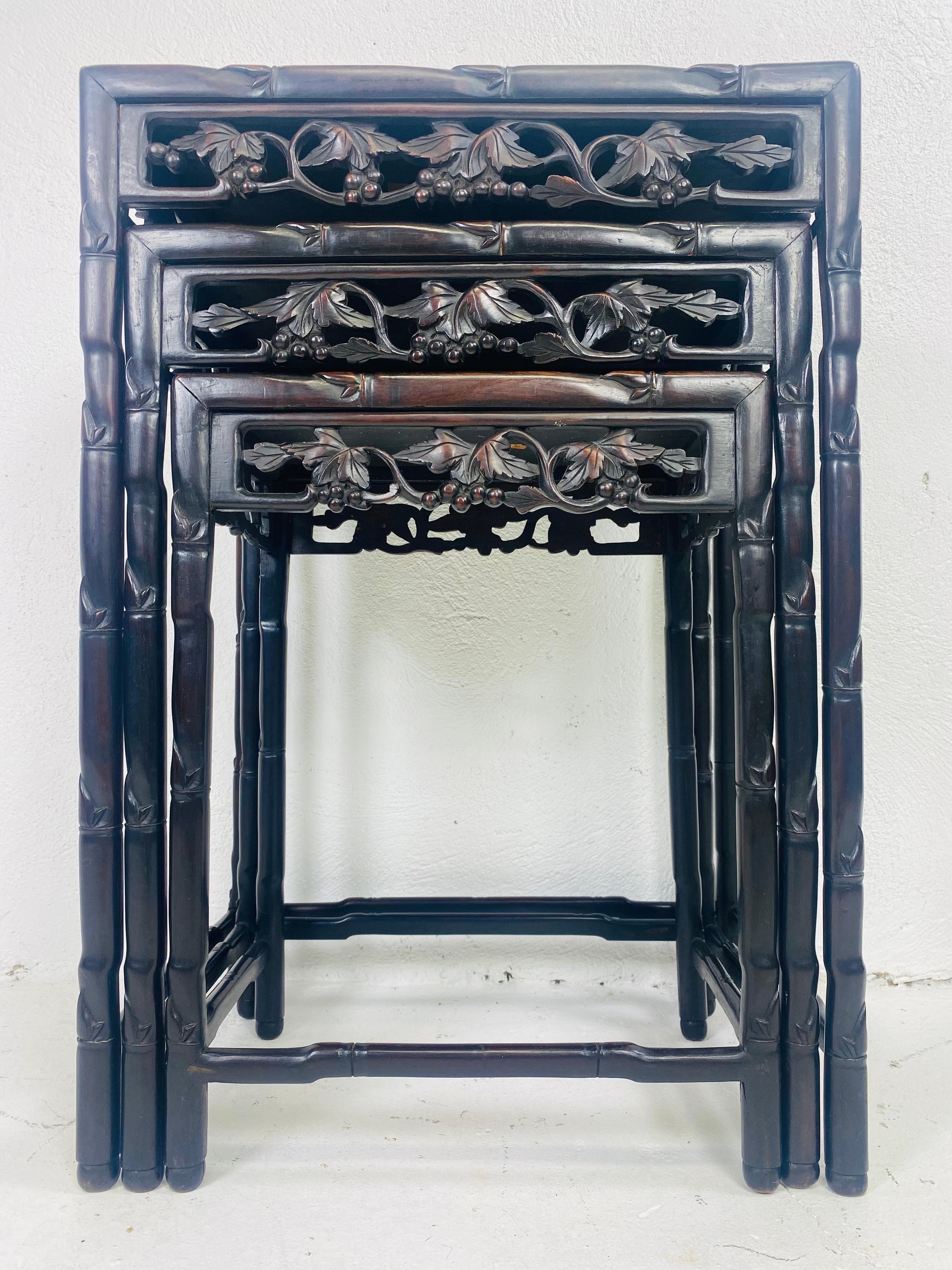 Mid-20th Century Early 20th century hand carved Chinese mahogany nest of tables
