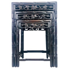 Early 20th century hand carved Chinese mahogany nest of tables