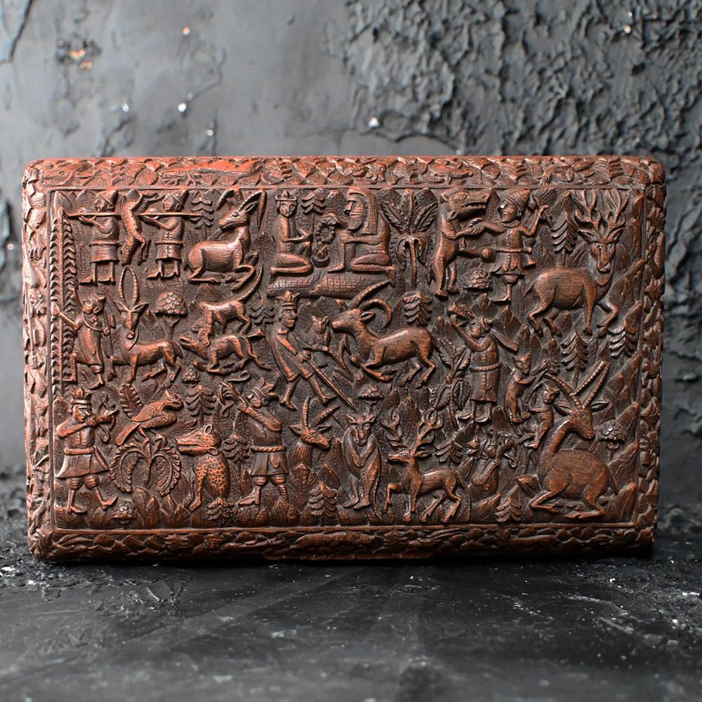 Indian Early 20th Century Hand Carved Cigar Casket 