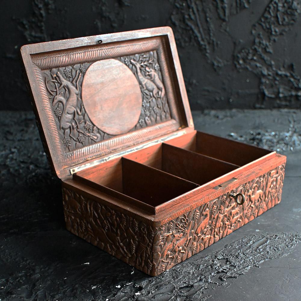 Wood Early 20th Century Hand Carved Cigar Casket 
