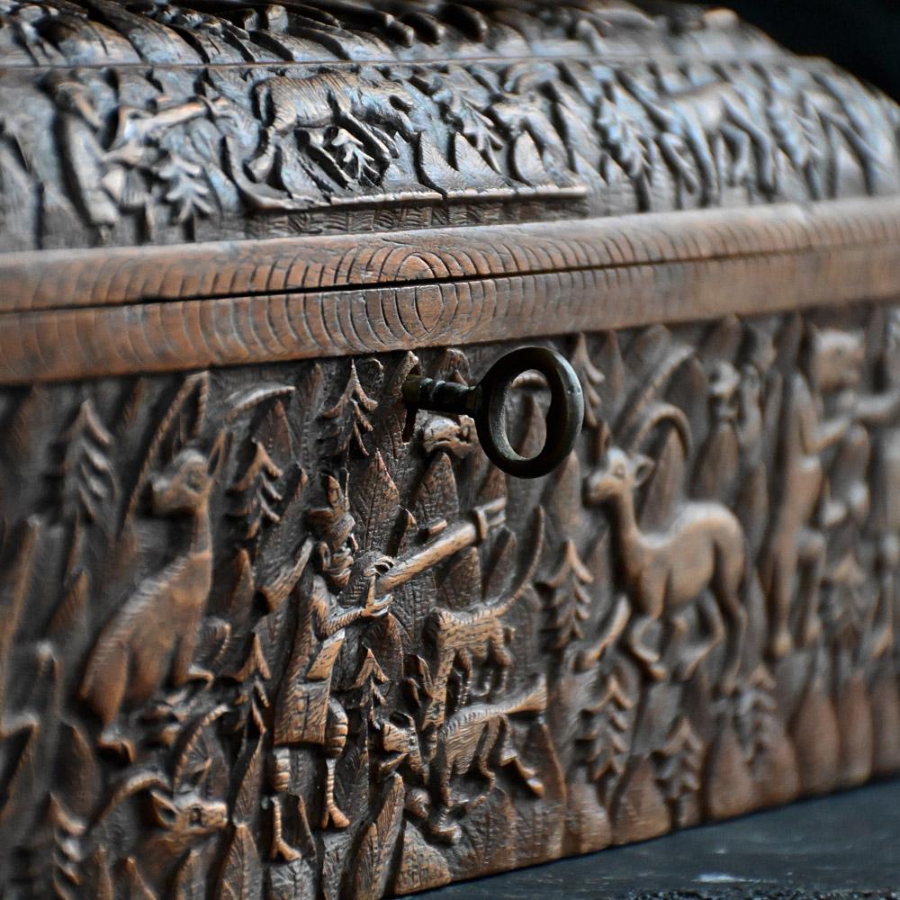 Early 20th Century Hand Carved Cigar Casket  1