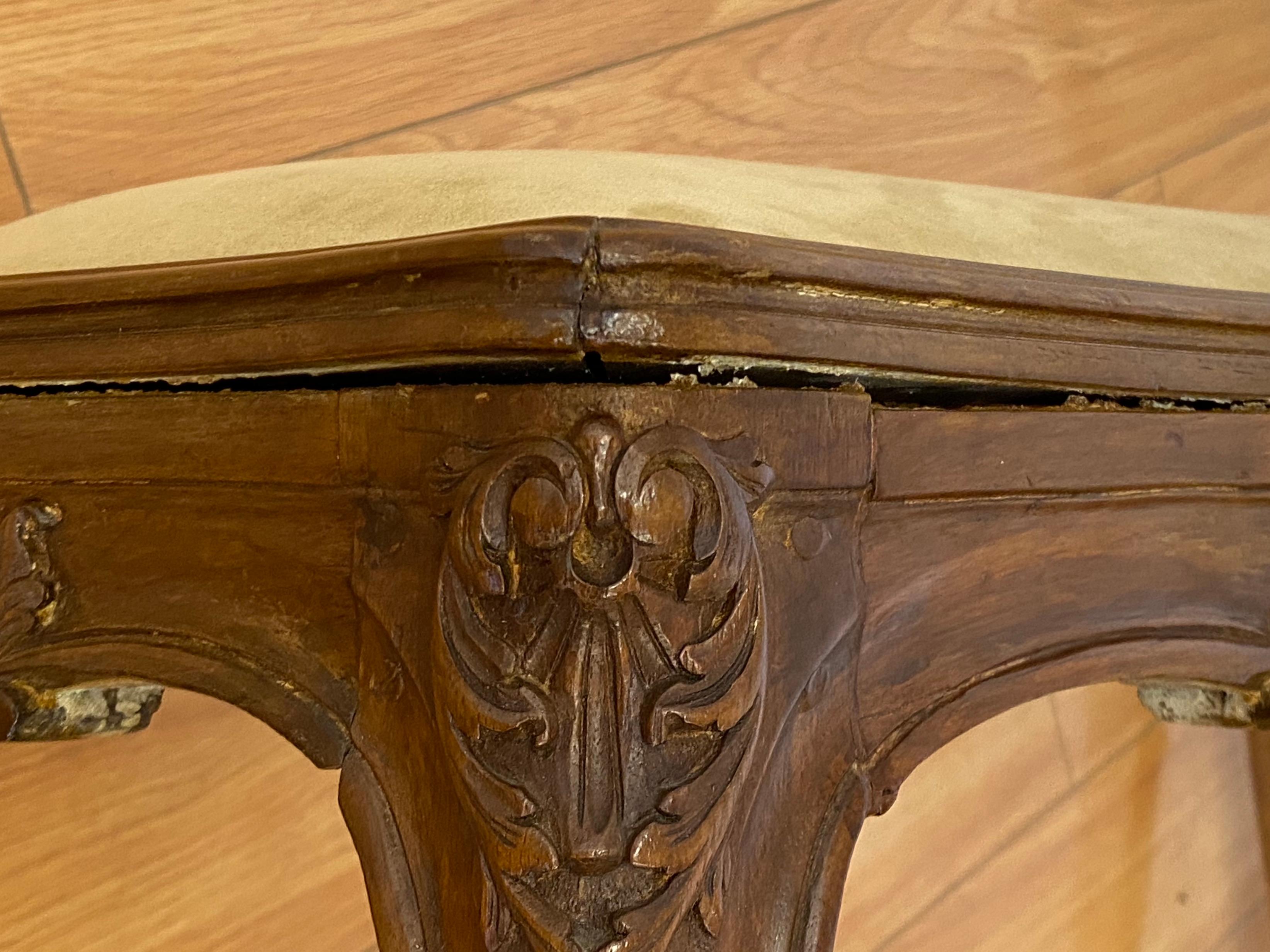 Early 20th Century Hand Carved French Walnut Bench, C.1900 3