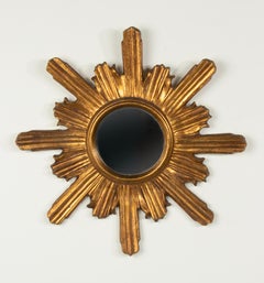 Early 20th Century Hand Carved Gilt Wood Sunburst Mirror
