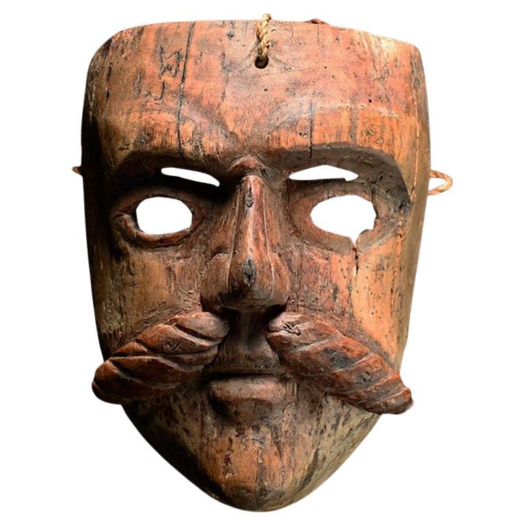 Early 20th Century Hand Carved Mexican Carnival Mask
