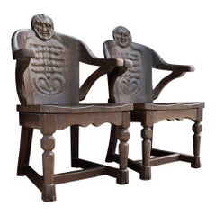 Early 20th Century Hand Carved Oak Anthropomorphism Chairs by J.B Vansciver Co 