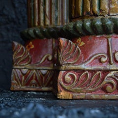 Early 20th Century Hand Carved Ornate Oak Pillars