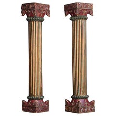 Early 20th Century Hand Carved Ornate Oak Pillars
