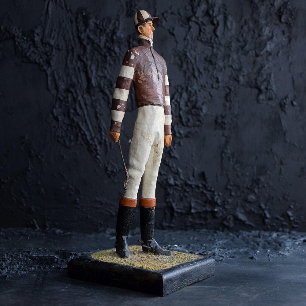 Paper Early 20th Century Hand Carved Papier Mache Jockey Figure For Sale