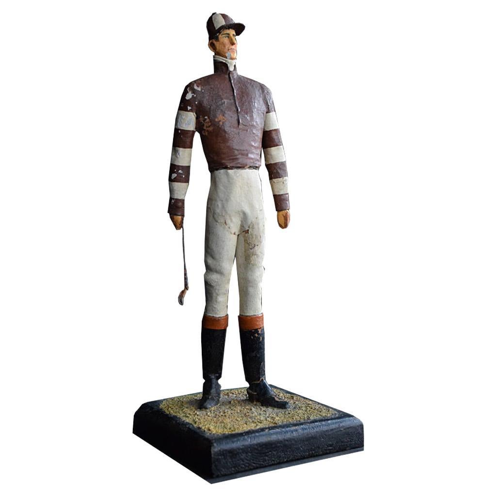 Handgeschnitzte Pappmaché-Jockey-Figur aus dem frühen 20. Jahrhundert