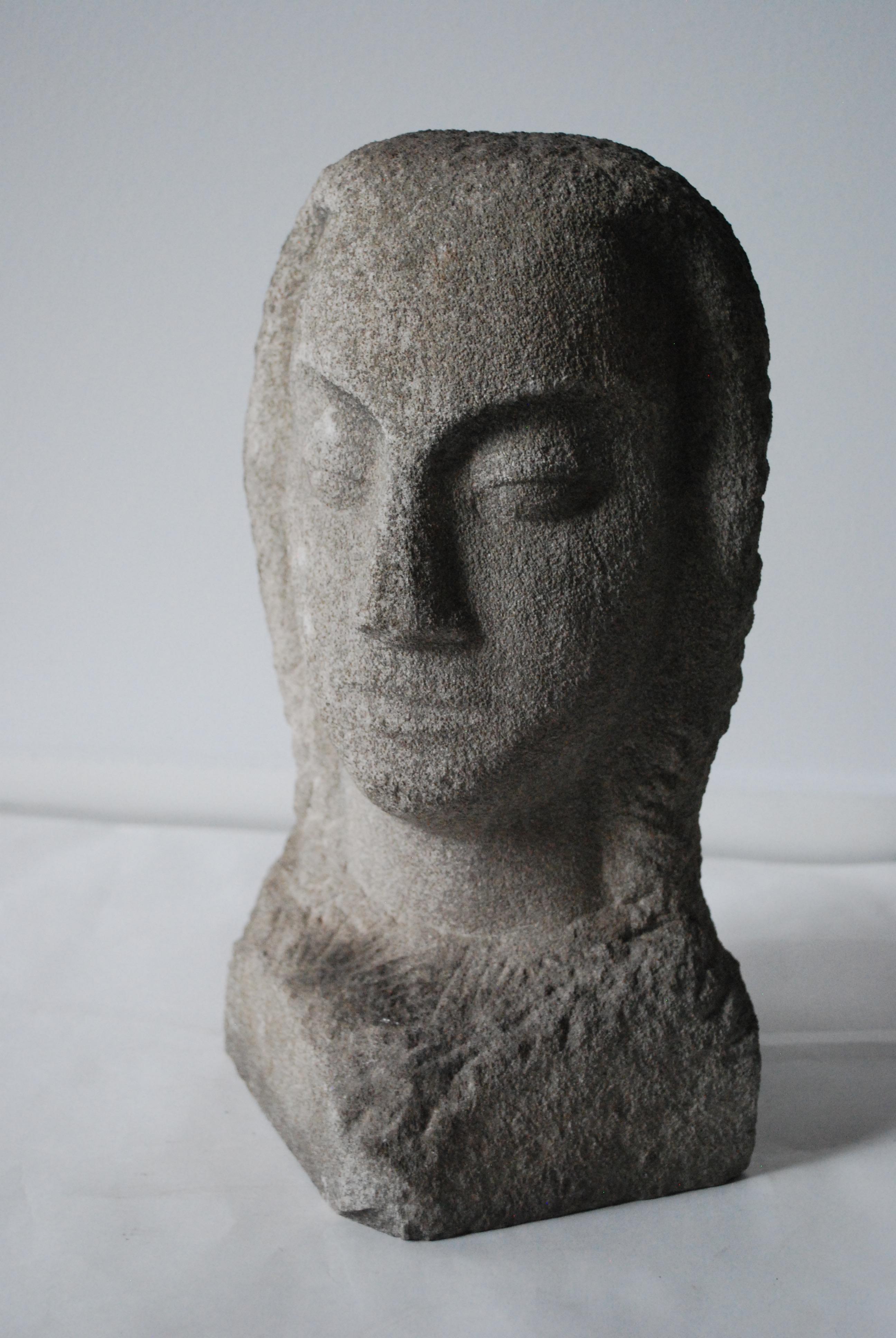 Early 20th century stone female bust. Signed 