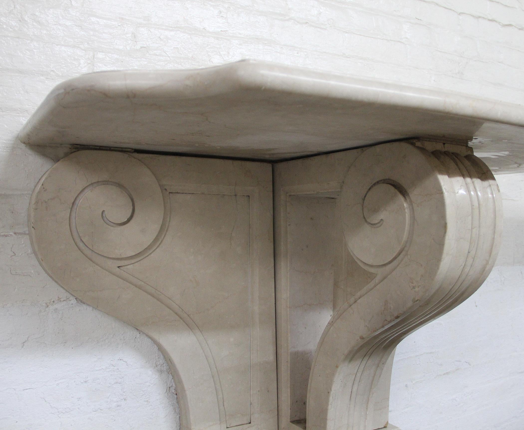 French Early 20th Century Hand Carved White Marble Console For Sale