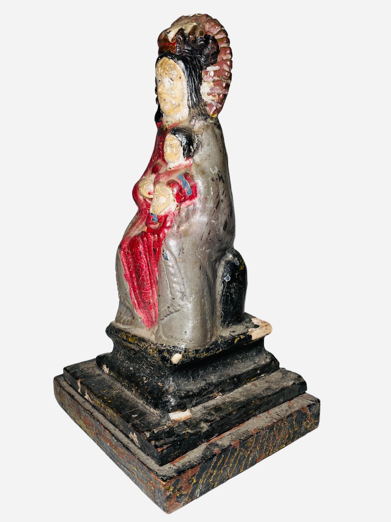 Early 20th Century Hand Carved Wood Plaster Sculpture Of Our Lady Of Monserrat For Sale 6