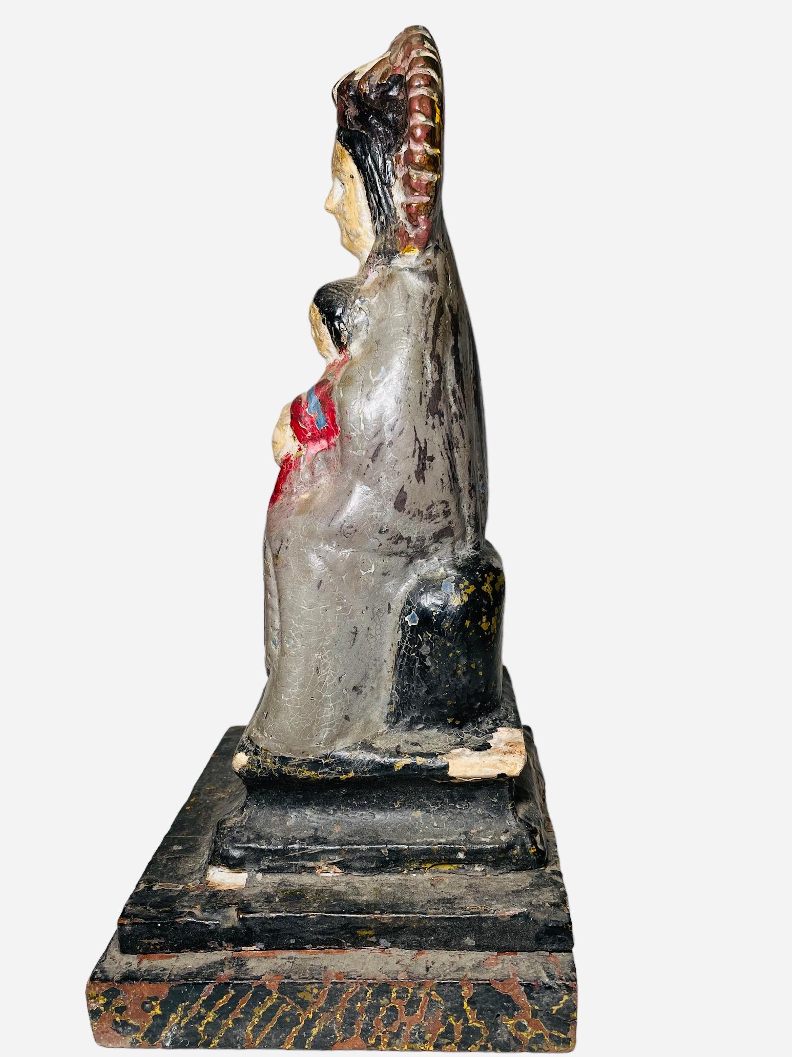 Early 20th Century Hand Carved Wood Plaster Sculpture Of Our Lady Of Monserrat For Sale 7