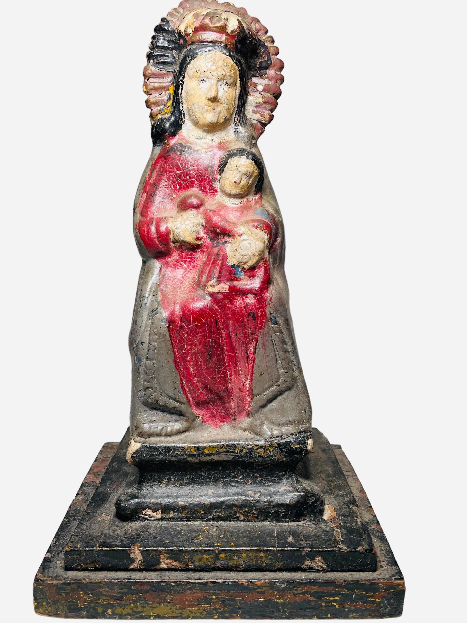 Early 20th Century Hand Carved Wood Plaster Sculpture Of Our Lady Of Monserrat For Sale 8