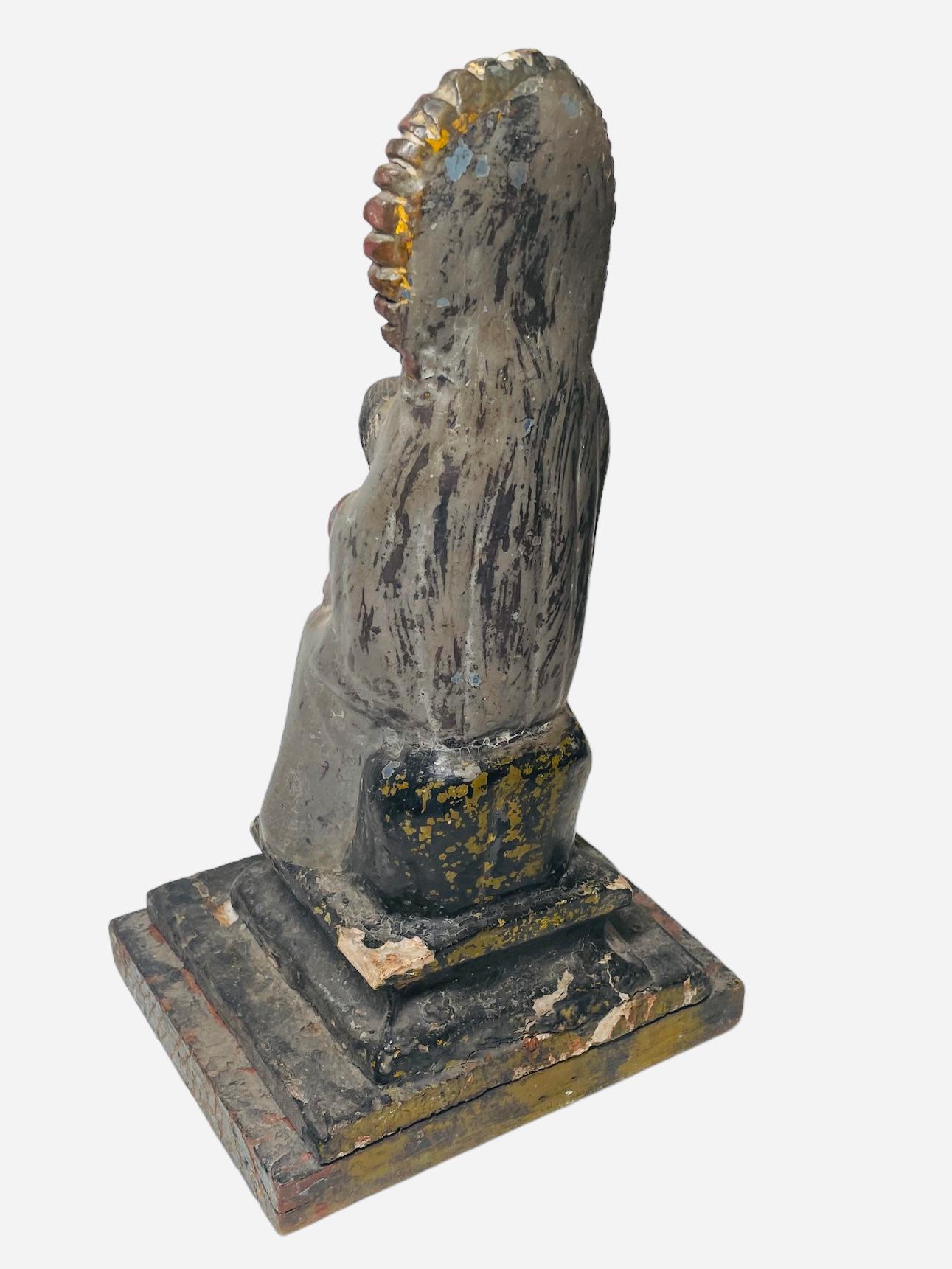 American Early 20th Century Hand Carved Wood Plaster Sculpture Of Our Lady Of Monserrat For Sale