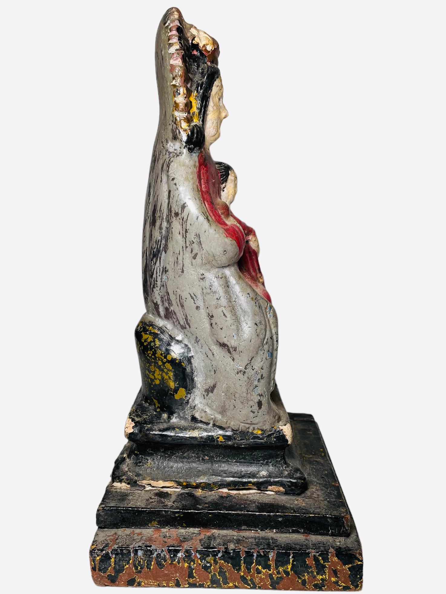 Hand-Carved Early 20th Century Hand Carved Wood Plaster Sculpture Of Our Lady Of Monserrat For Sale