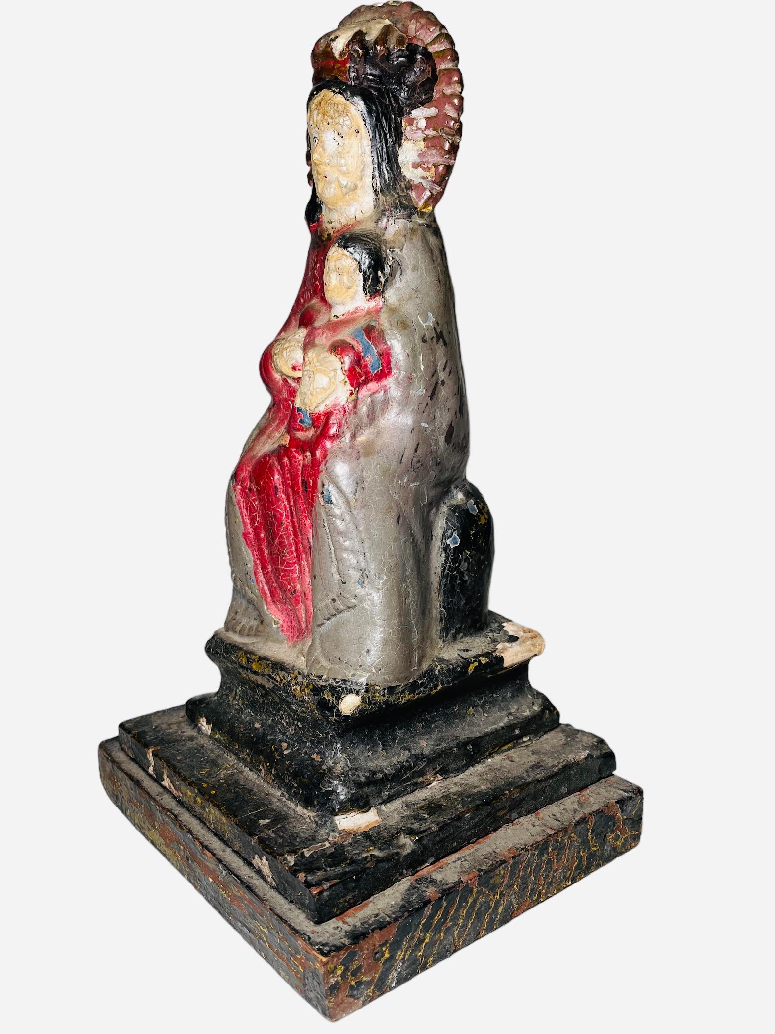 Early 20th Century Hand Carved Wood Plaster Sculpture Of Our Lady Of Monserrat For Sale 1