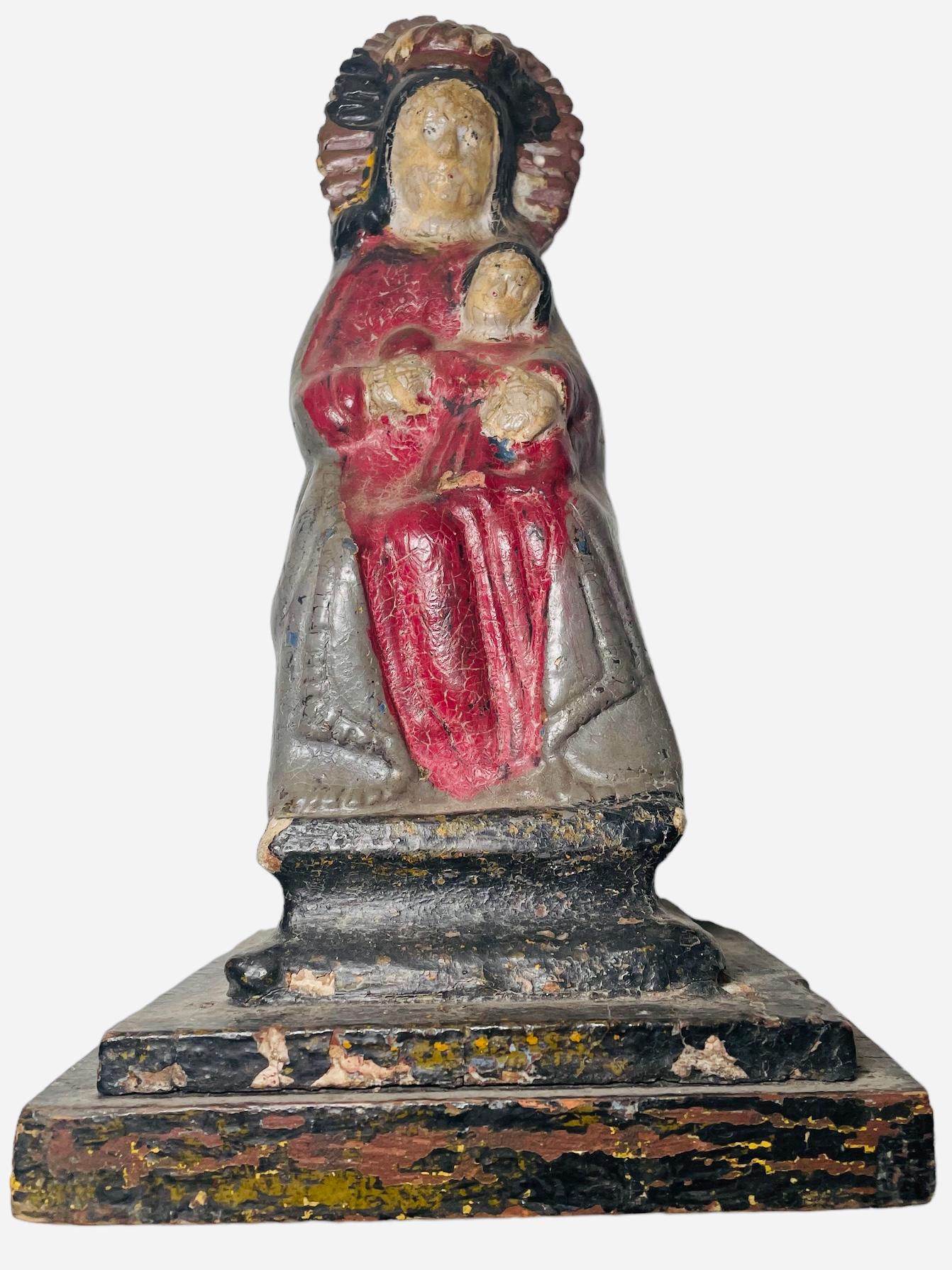Early 20th Century Hand Carved Wood Plaster Sculpture Of Our Lady Of Monserrat For Sale 2