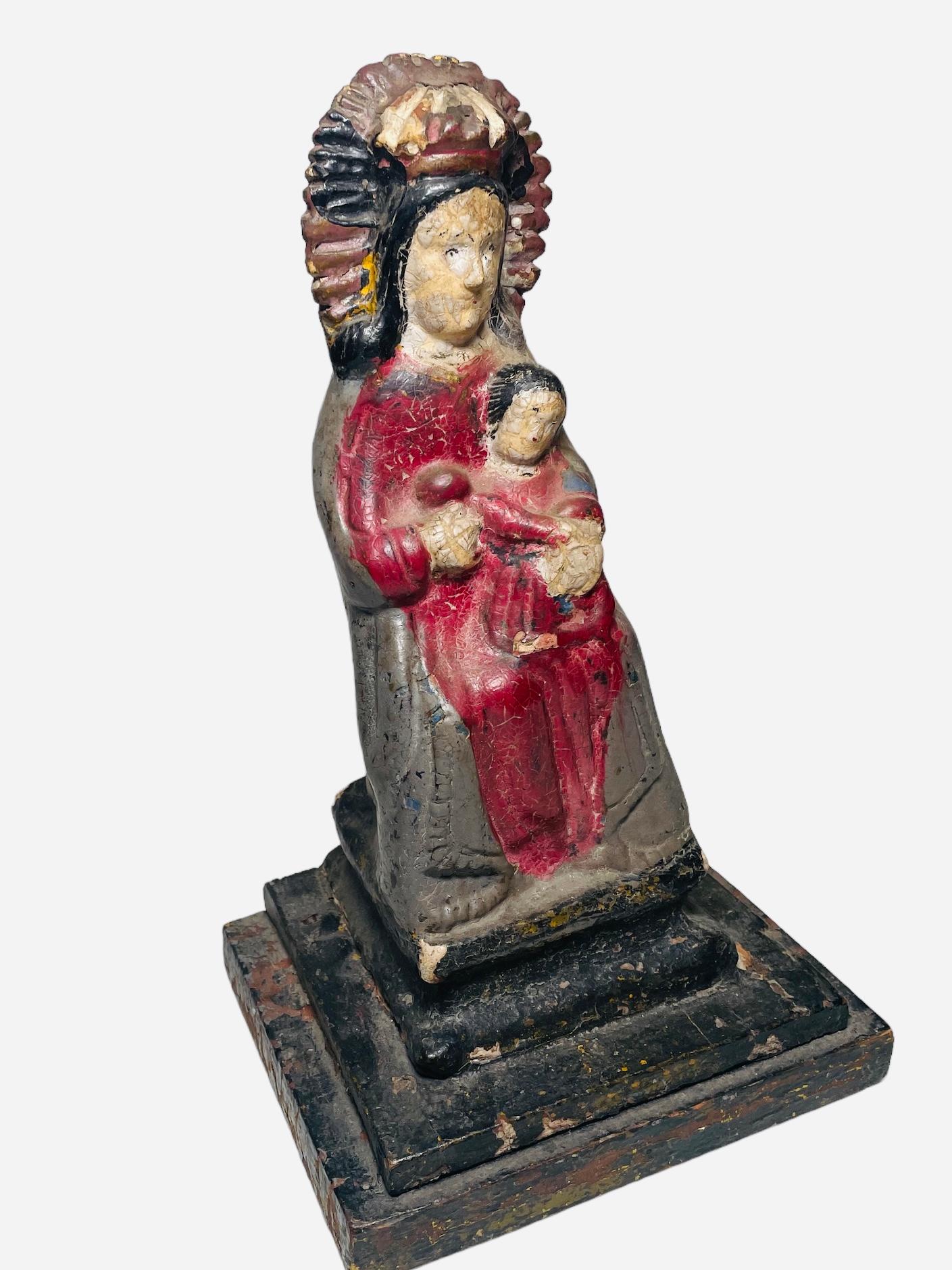 Early 20th Century Hand Carved Wood Plaster Sculpture Of Our Lady Of Monserrat For Sale 3