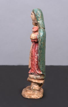 Early 20th Century Hand Carved Wood Sculpture of Virgen Del Carmen Santo