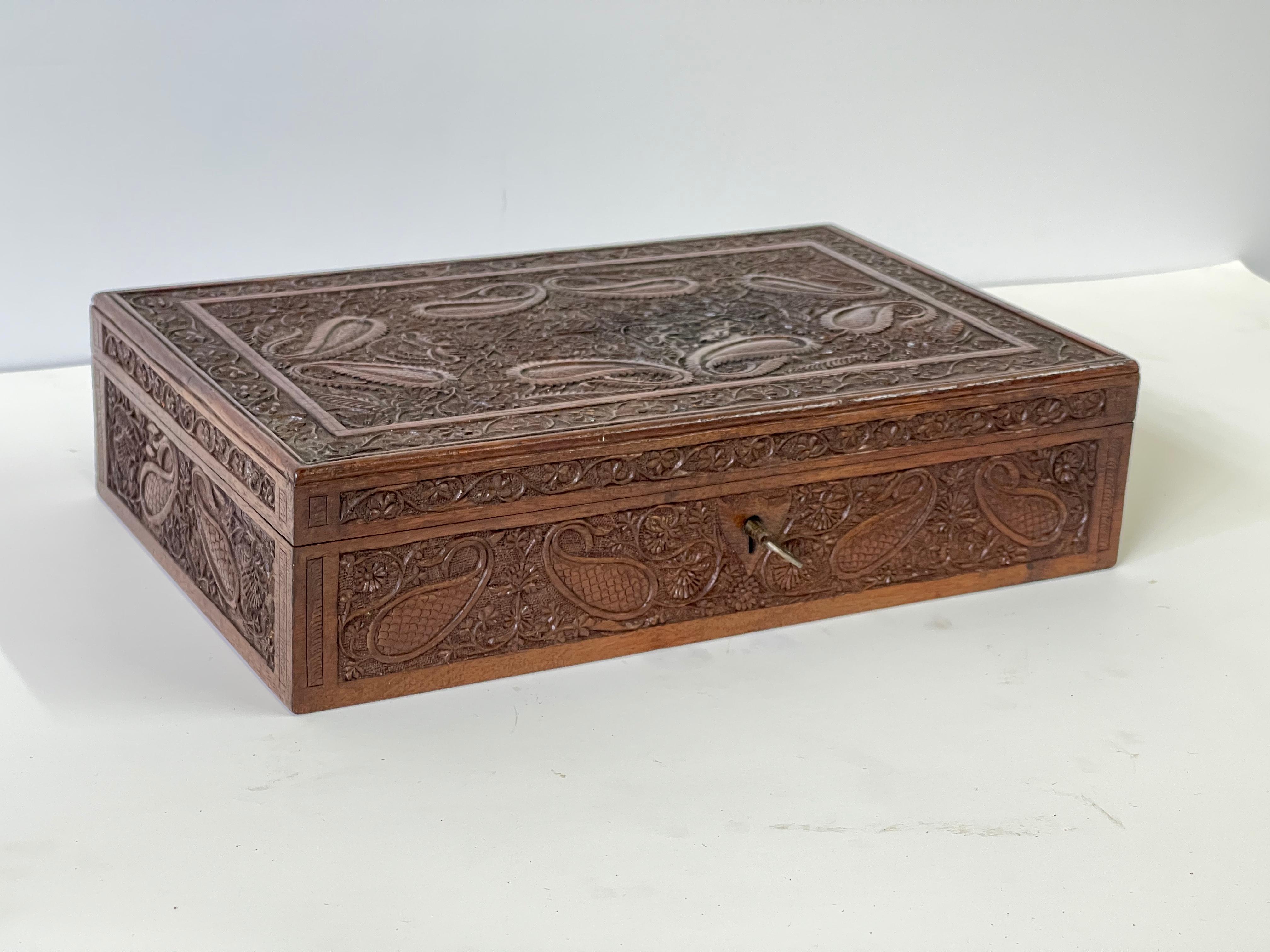 Anglo Raj Early 20th Century Hand Carved Wooden Box