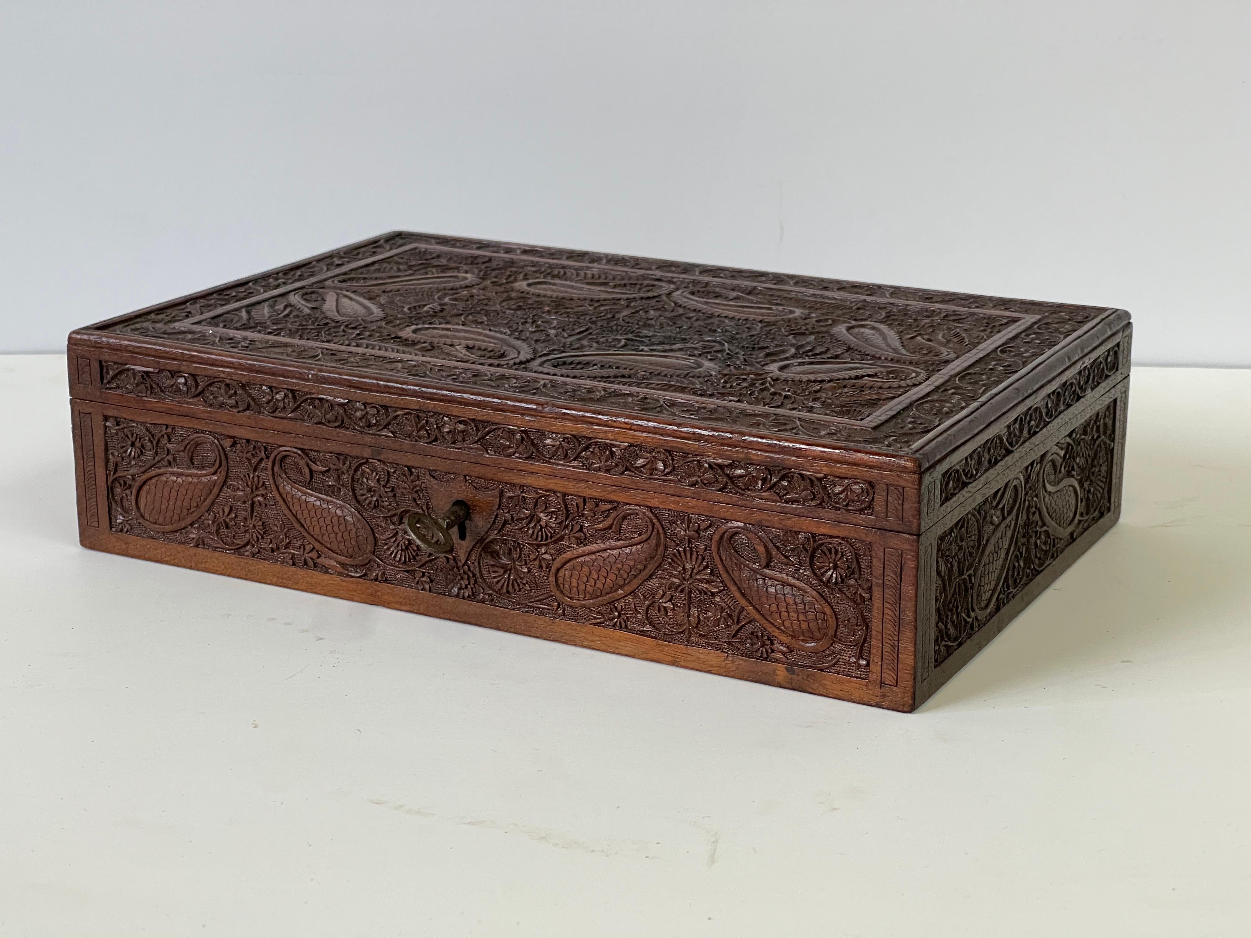 Indian Early 20th Century Hand Carved Wooden Box