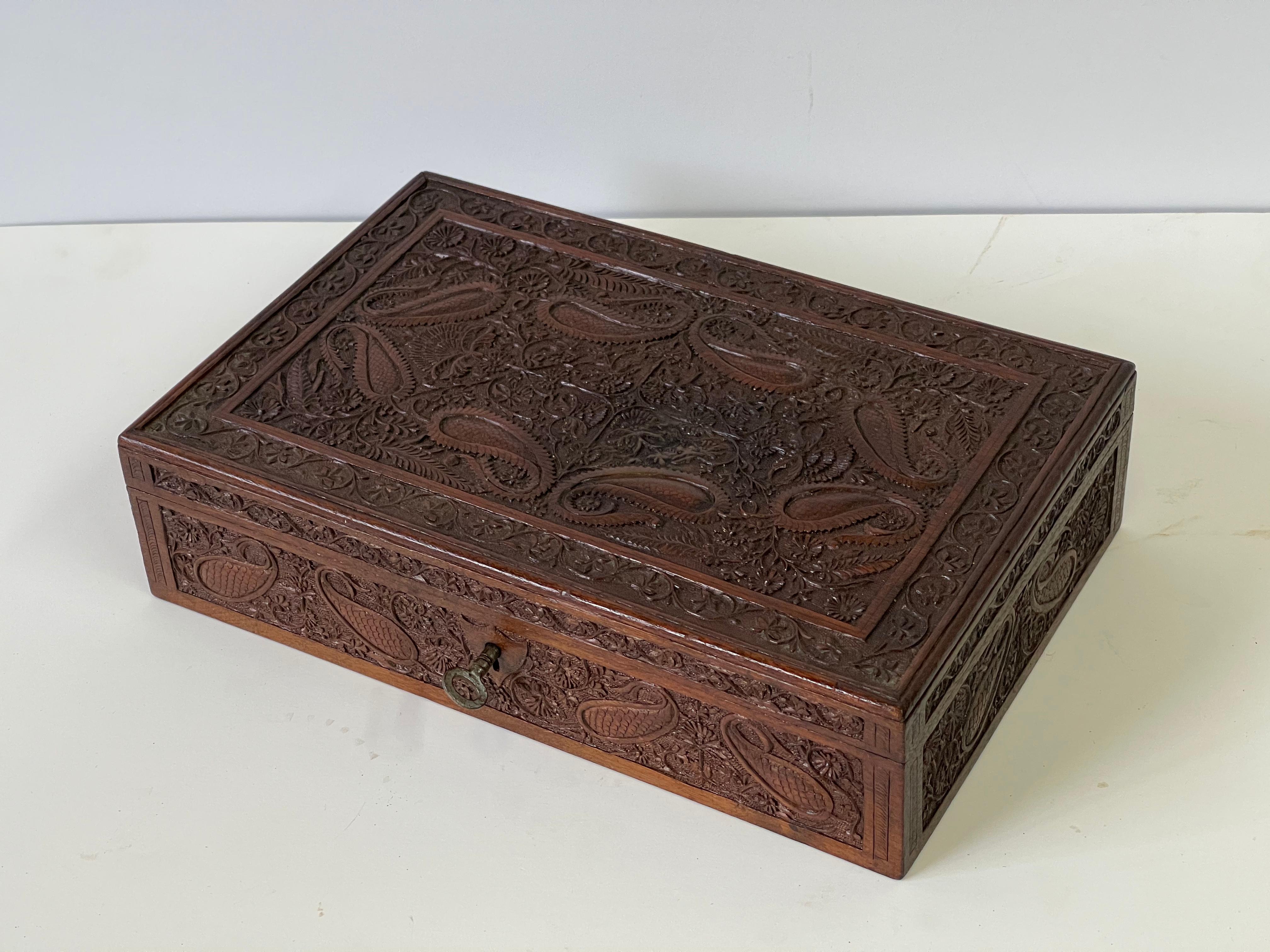 Early 20th Century Hand Carved Wooden Box 1